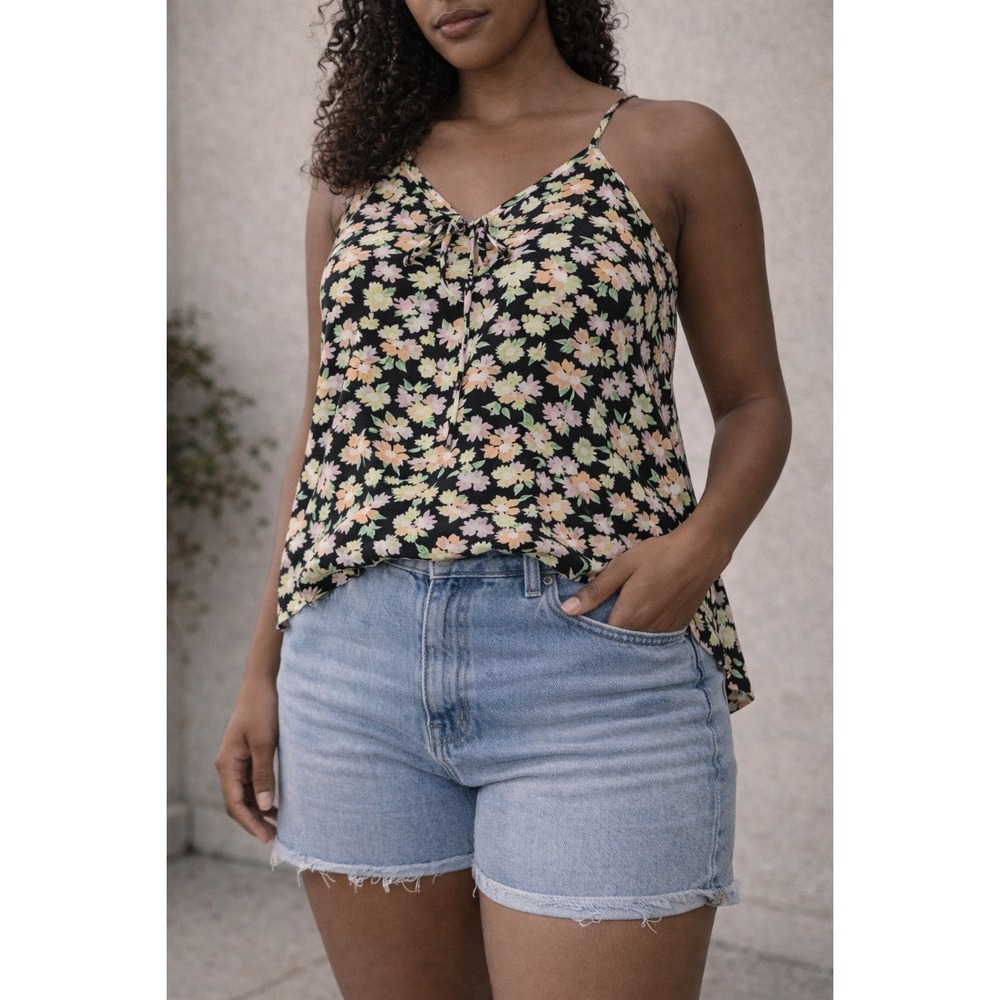 No Boundaries Floral Cami Tank Top Womens L Black Multicolor Excellent